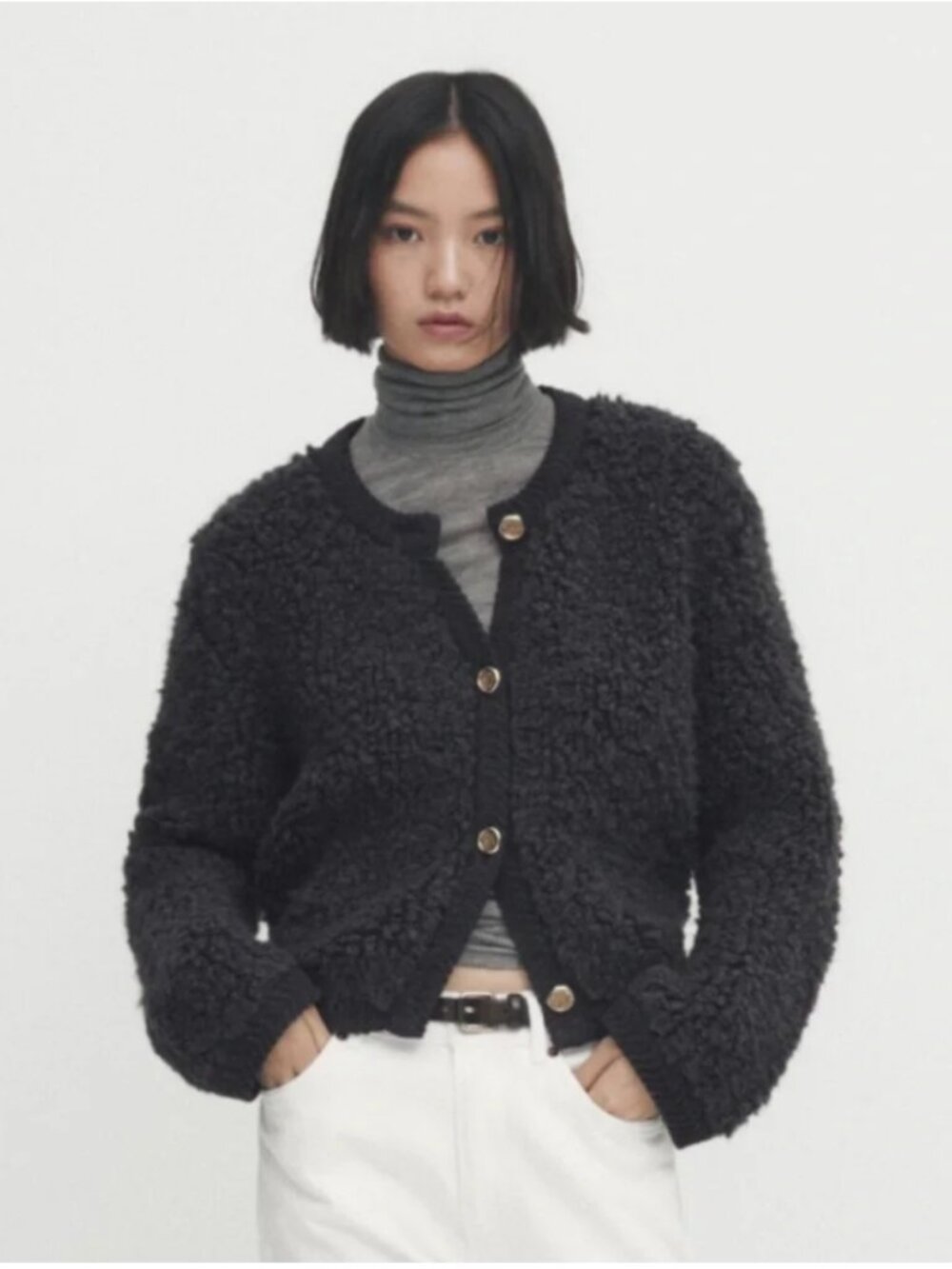 Massimo Dutti Gray Bouclé Alpaca Wool Blend Knit Cardigan - Small 🇮🇹